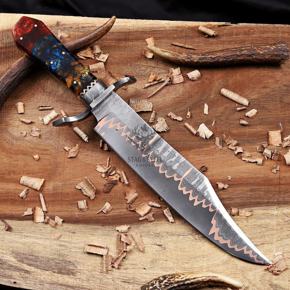 Collector Grade Copper Damascus Bowie Knife With Resin Handle Design 0
