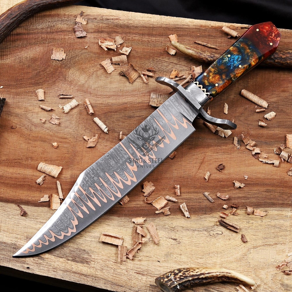 Collector Grade Copper Damascus Bowie Knife With Resin Handle Design 5