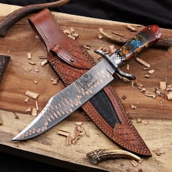 collector grade copper damascus bowie knife with resin handle design