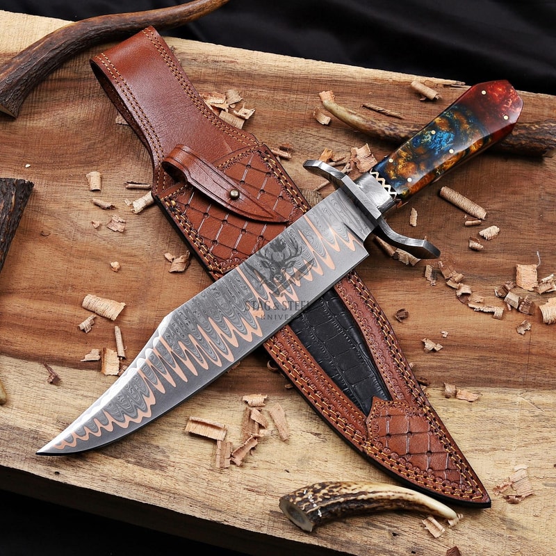 Collector Grade Copper Damascus Bowie Knife With Resin Handle Design 6
