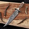 Premium Damascus Bowie Knife With Natural Antler Handle Leather Sheath 4
