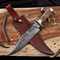 Premium Damascus Bowie Knife With Natural Antler Handle Leather Sheath 7