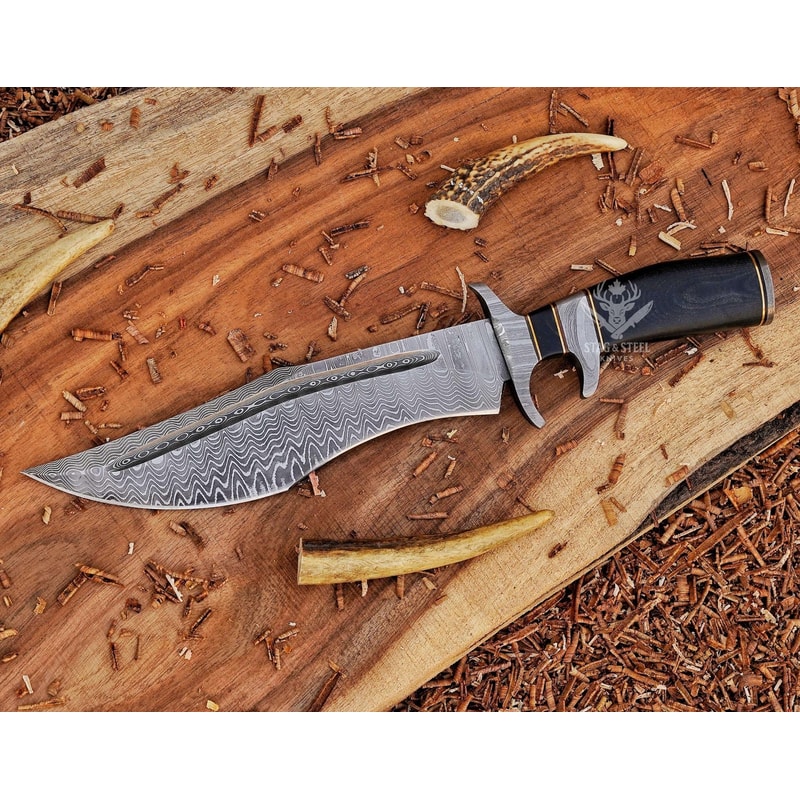 Premium Damascus Bowie Knife With Micarta Handle Leather Sheath 1