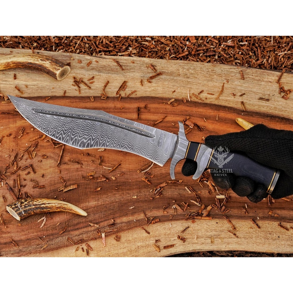 Premium Damascus Bowie Knife With Micarta Handle Leather Sheath 2