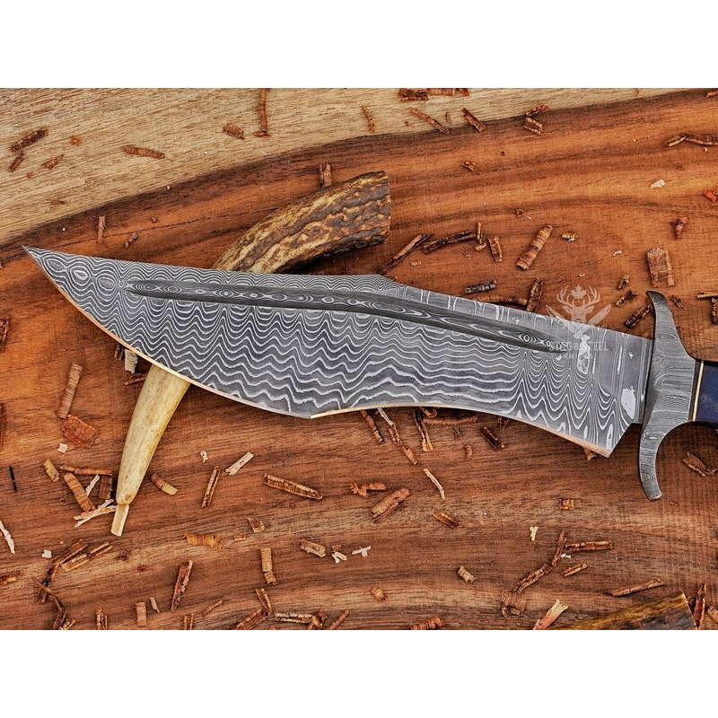Premium Damascus Bowie Knife With Micarta Handle Leather Sheath 4