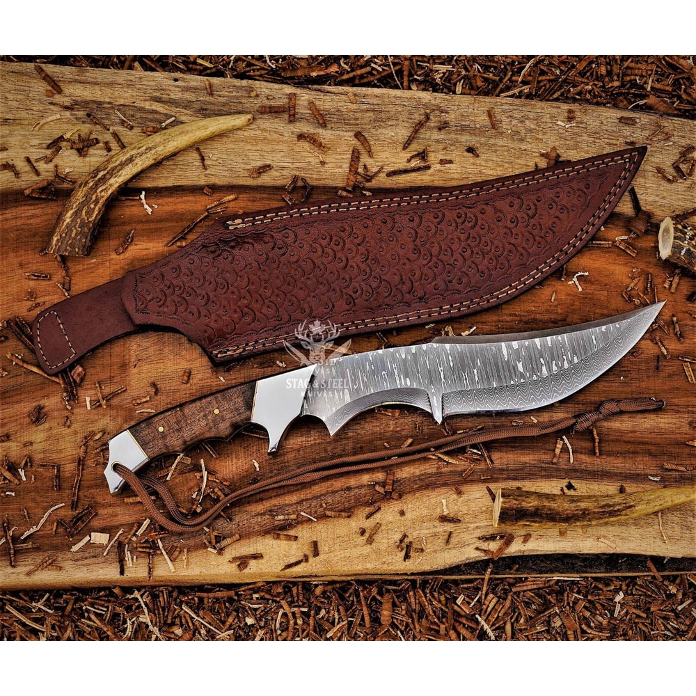 Premium Damascus Hunting Bowie Knife Built For Wilderness Performance 0