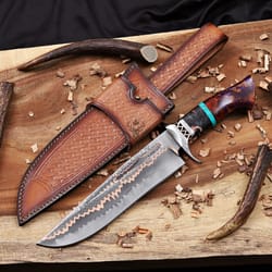 handmade copper damascus bowie knife – aggressive style meets premium craftsmanship | wedding gift