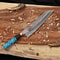 Premium Luxury Copper Damascus Bowie Knife With Turquoise Resin Handle Leather Sheath 3