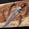Premium Damascus Steel Bowie Knife Double Guard With Turquoise Resin Grip 0
