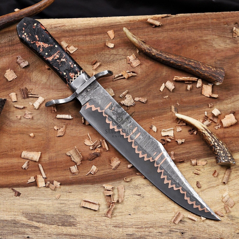 Premium Damascus Steel Bowie Knife Double Guard With Turquoise Resin Grip Wedding GIFT 4