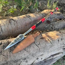 handmade ash wood spear 36 inch with engraved steel tip & leather wrap