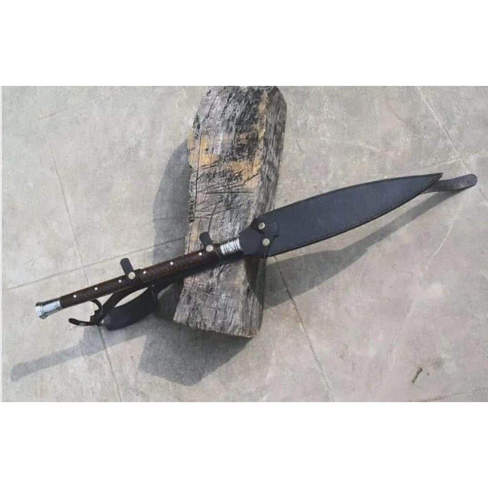 Handmade High Carbon Steel Spear 32 Inch With Rosewood Handle Leather Sheath 3
