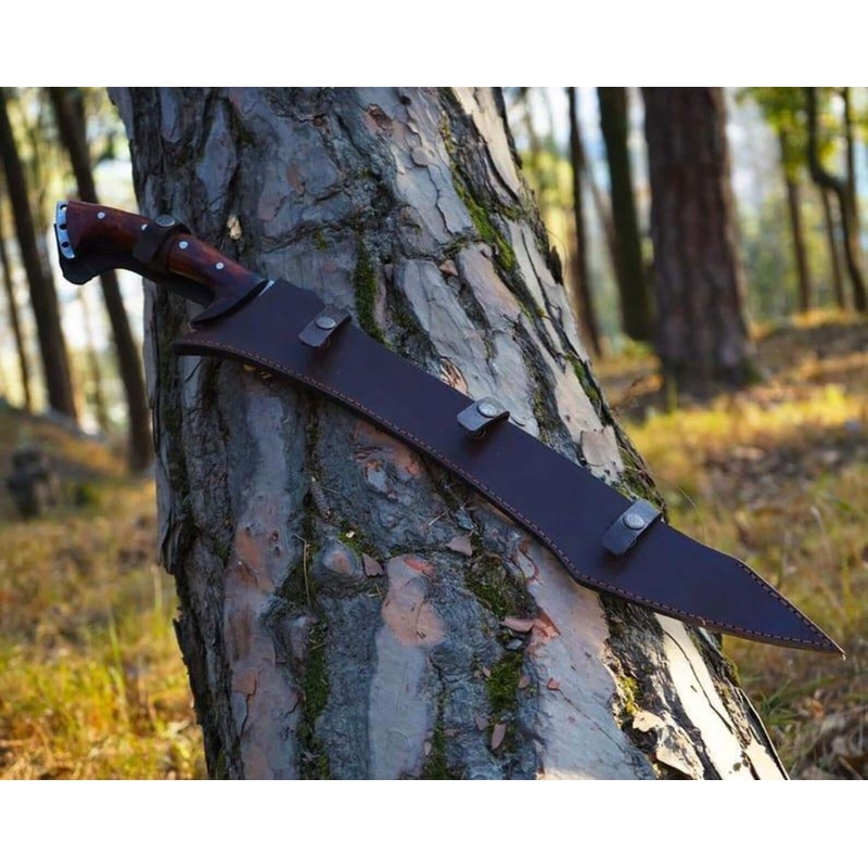 Premium HandForged High Carbon Steel Machete 24 Inch With Rosewood Grip Leather Sheath 0