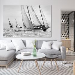 sailing regatta canvas wall art yacht wall decor black white sailboats art sailing ship modern wall art sport painting