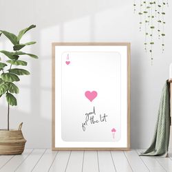 pink ace playing card quote print retro heart poster fashion party canvas framed printed preppy lucky poker trendy funky