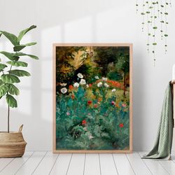 vintage poppy field landscape painting country cabin farmhouse retro wall art decor canvas framed printed poster boho gr