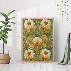 botanical rug pattern painting vintage textile tapestry carpet canvas print poster framed boho eclectic farmhouse wall a