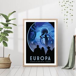 europa nasa space travel planet poster wall art canvas print framed retro vintage home decor science celestial astronomy