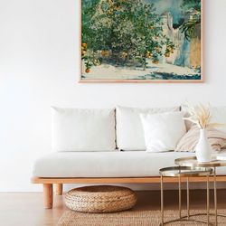 european cottage tangerine orange tree italy painting vintage country farmhouse decor painting canvas print poster frame