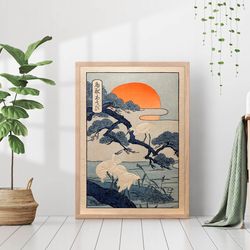 japanese cranes birds vintage wall art antique illustration retro yellow boho room decor canvas nature print poster fram
