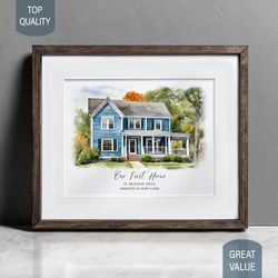 home portrait, house painting, housewarming gift, our first home sign, home sweet home sign, watercolor home, house port