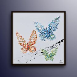butterfly painting 25 oil painting of 3 beautiful butterflies pastel oil colors on canvas, original version, by koby fel
