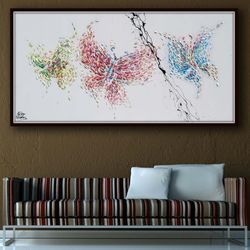 butterfly painting 55 oil painting of 3 beautiful butterflies pastel oil colors on canvas, original version, by koby fel