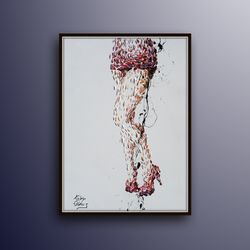 female sexy legs 40, oil painting on canvas, red skirt with red high heels, vert beautiful sexy, original hand made by k