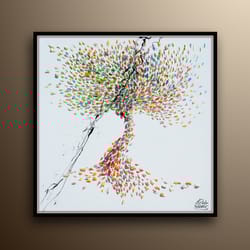 landscape painting 35 beautiful & colorful abstract tree , original oil painting by koby feldmos , certification attache