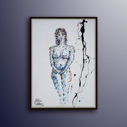 nude woman 30 body oil painting original handmade , female body, calming posture, koby feldmos