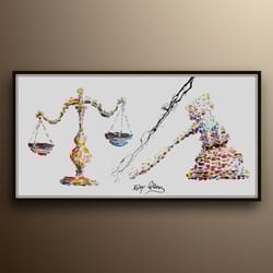 office decor 55 painting gavel judge hammer, beautiful oil painting for lawyers office, lawyer gift, original hand made
