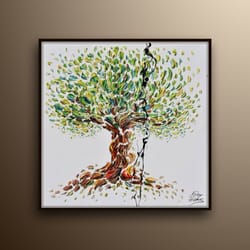 olive tree painting 35 beautiful & colorful olive tree , original oil painting by koby feldmos , certification attached