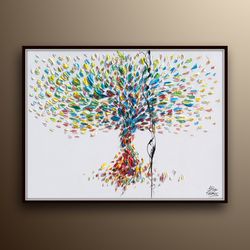 Original oil painting 40 Beautiful thick texture Tree painting, abstract looks, relaxing art,  by Koby Feldmos