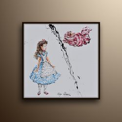 painting 25 portrait painting, oil on canvas, alice in wonderland, cheshire cat, girl, cat, story, gift idea, handmade b