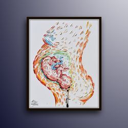 painting of pregnant woman 40, birth, gift for hospital, office painting, doctor painting, baby, newborn, nursery room