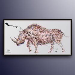 painting rhino 67 animal painting on canvas, abstract art , thick paint , original handmade art, certificate attached, b