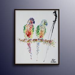 parrot painting 40 anima bird oil painting of beautiful brazilian parrot , natural calming colors, original & handmade,