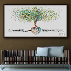 tree painting 35 beautiful & colorful abstract tree , original oil painting by koby feldmos , certification attached