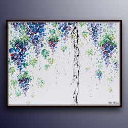 vineyard grapevine 40 original oil painting on canvas, purple green , grapes thick layers, amazing texture by koby feldm