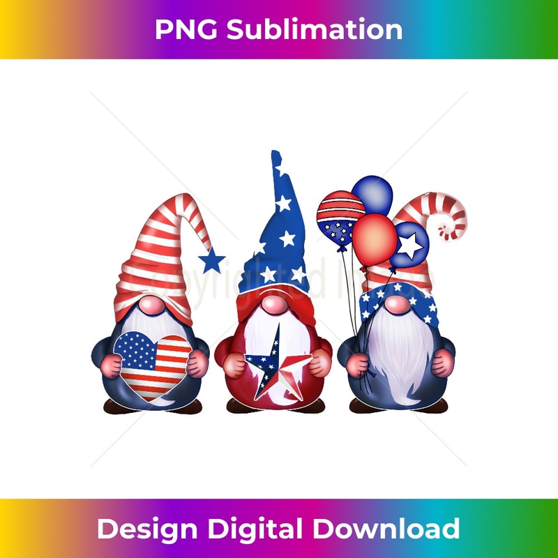 Fourth Of July Gnomes Patriotic American Flag Red White Blue Long Sleeve - Creative Sublimation PNG Download