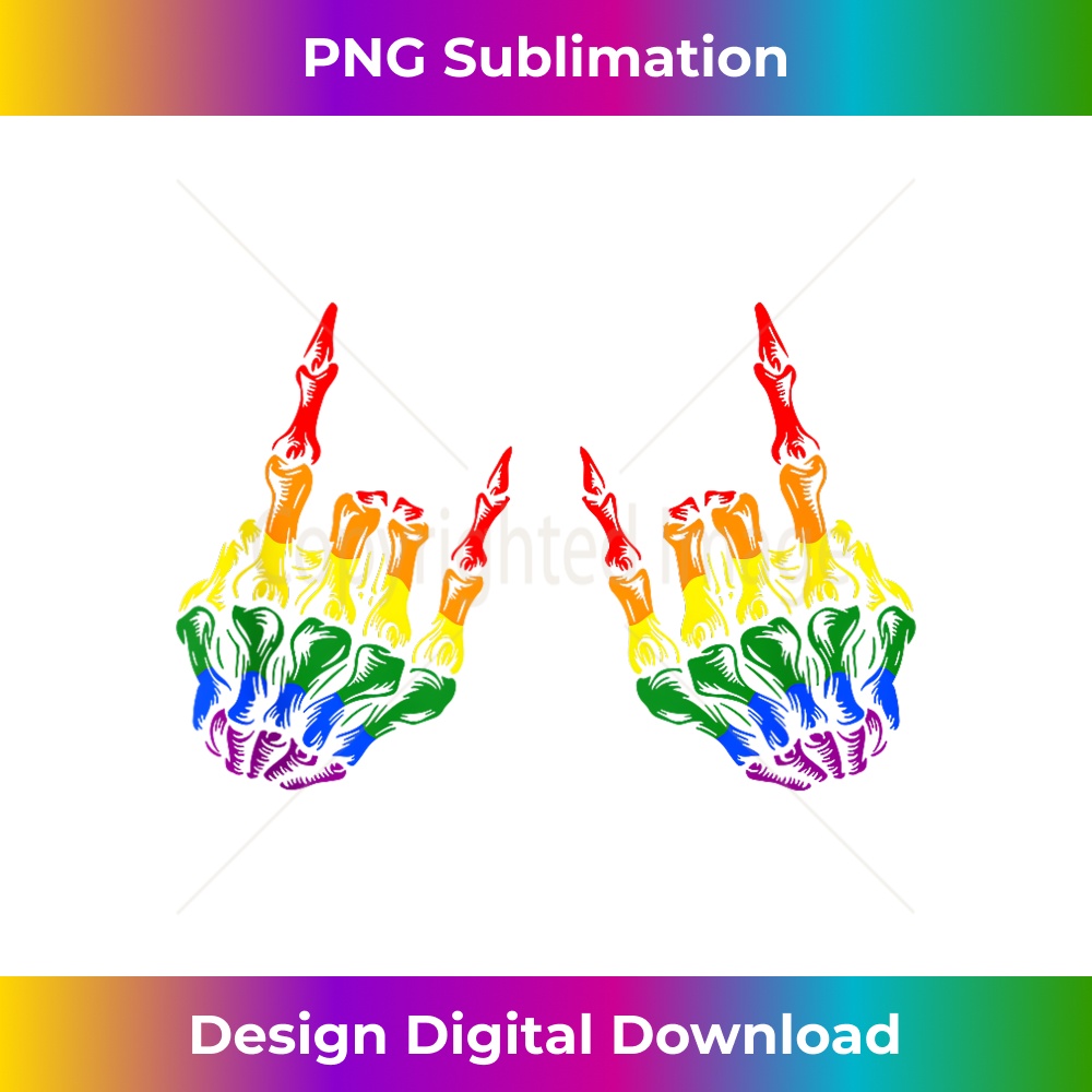 Skeleton Rock Hand LGBQ Gay Pride Pround Ally Rainbow Flag 1 - Vintage Sublimation PNG Download