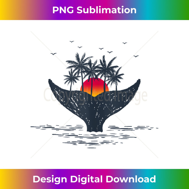 Tropical Sunset Palm Trees Whale Tail Summer Vacation  1 - Retro PNG Sublimation Digital Download