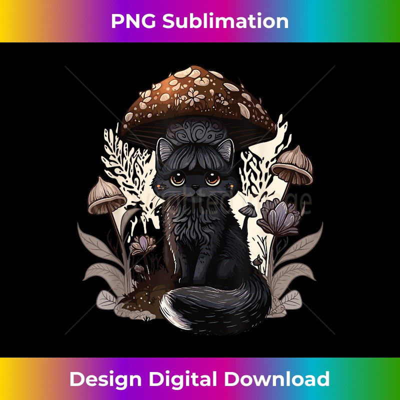 Cottagecore Aesthetic Cat with Mushroom Hat Morels Kawaii - Vintage Sublimation PNG Download