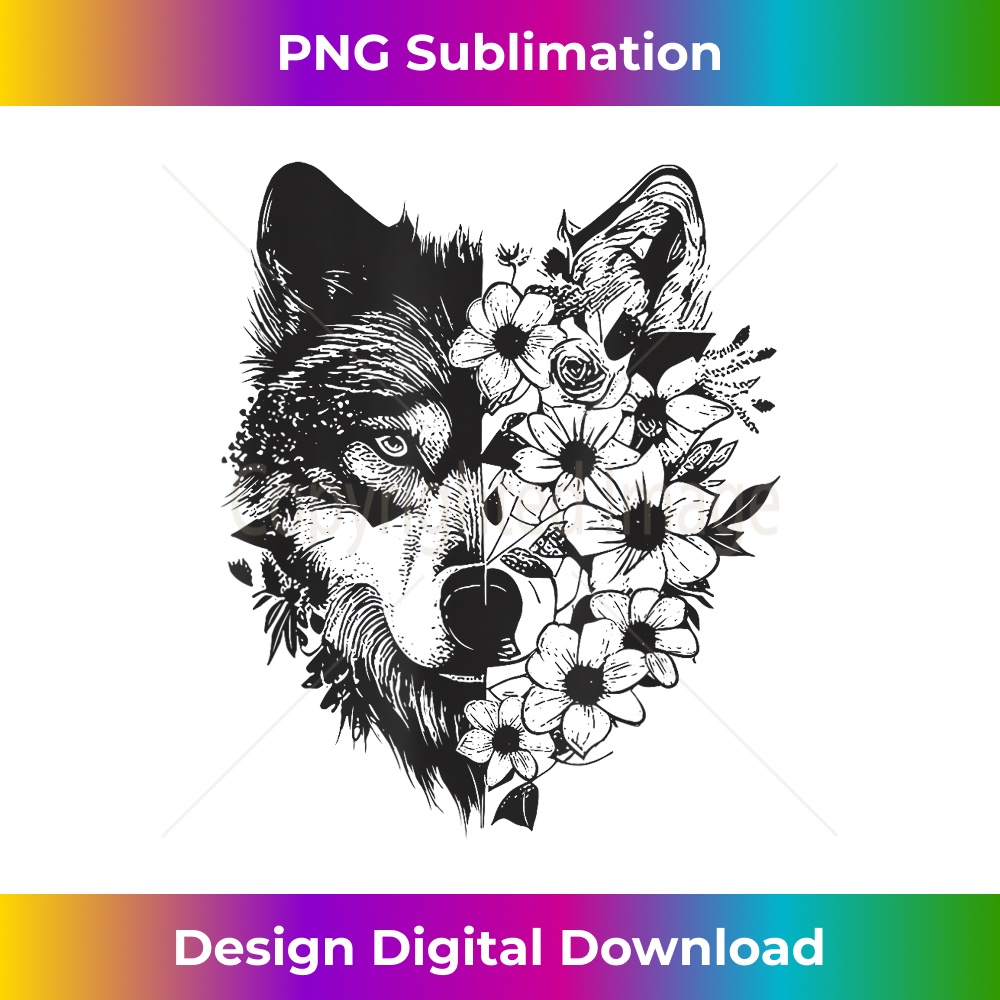Floral Wolf Vintage Flowers Wolf Face for Wolves Lover - Instant PNG Sublimation Download