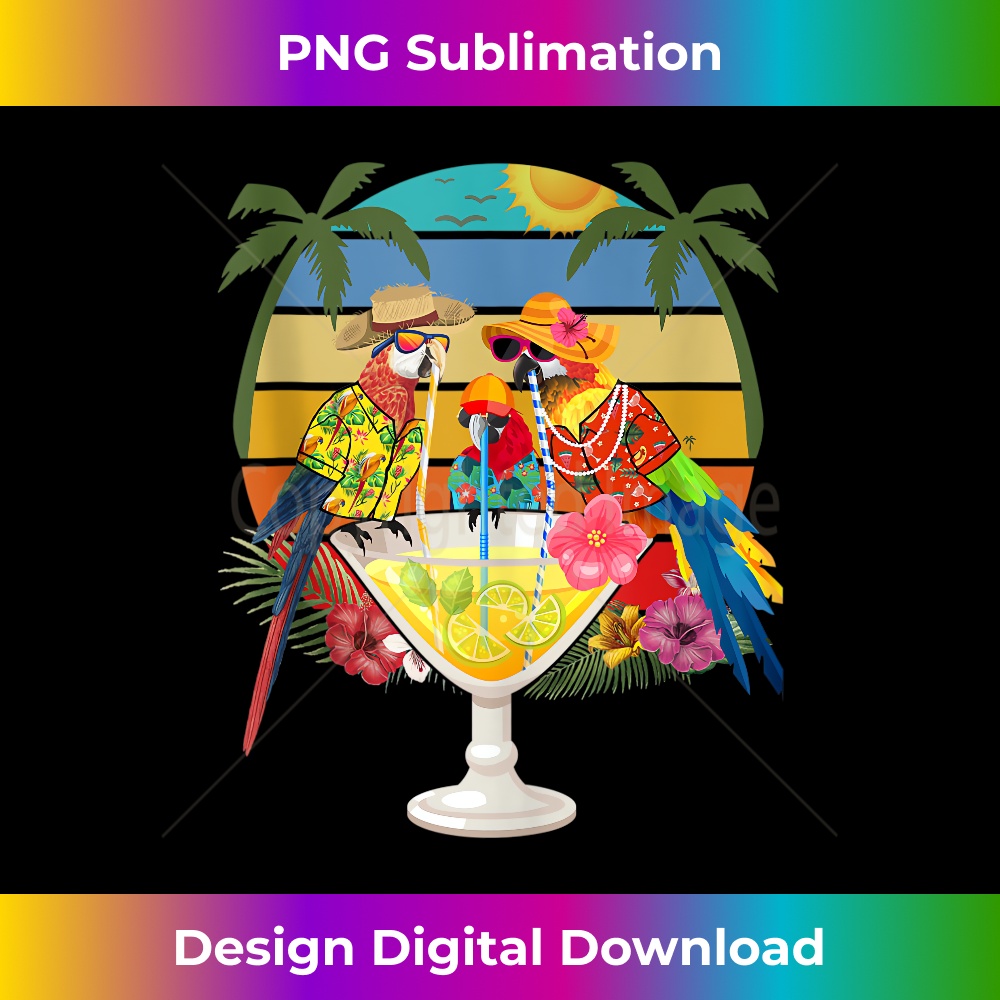 Parrots Drinking Margarita On Summer Vacation Birds Fun  1 - Aesthetic Sublimation Digital File