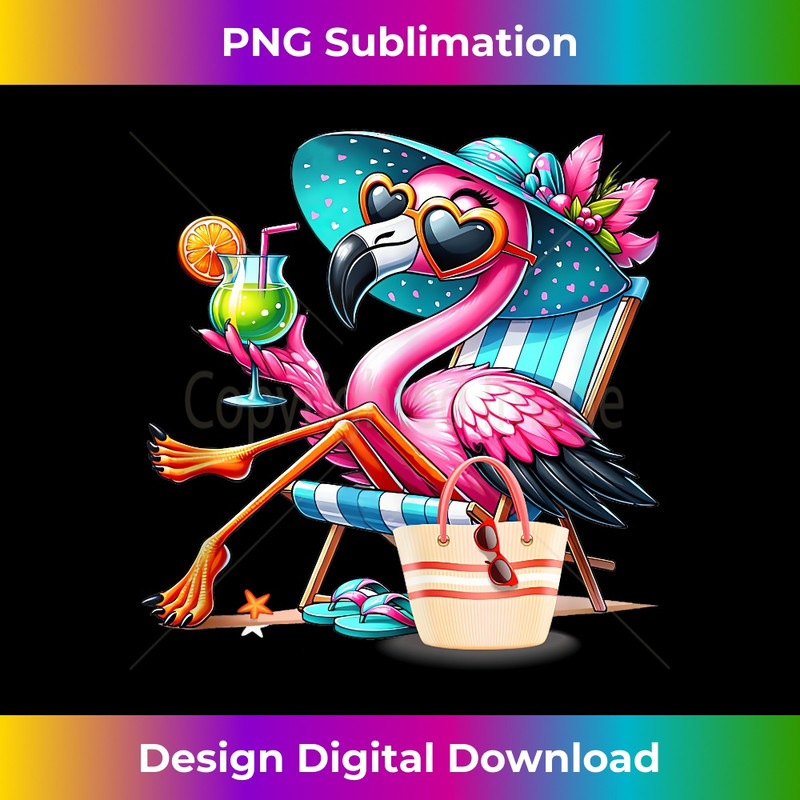 Cute Pink Flamingo Drinking Cocktail Beach Summer Trip - Elegant Sublimation PNG Download