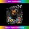 Rottweiler and Butterfly in the Spring Garden Floral Black 1 - Retro PNG Sublimation Digital Download