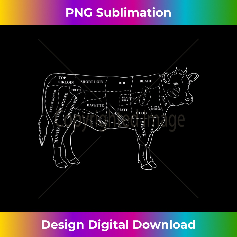 Cow Butcher Beef Cuts Diagram - Eat Beef Butcher Cut Chart - PNG Transparent Sublimation File