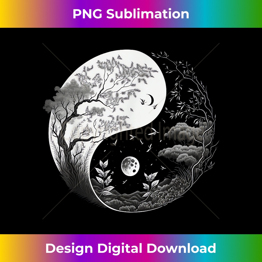 Black and White Taoism Yin Yang on Nature Taijitu Yin Yang - Trendy Sublimation Digital Download