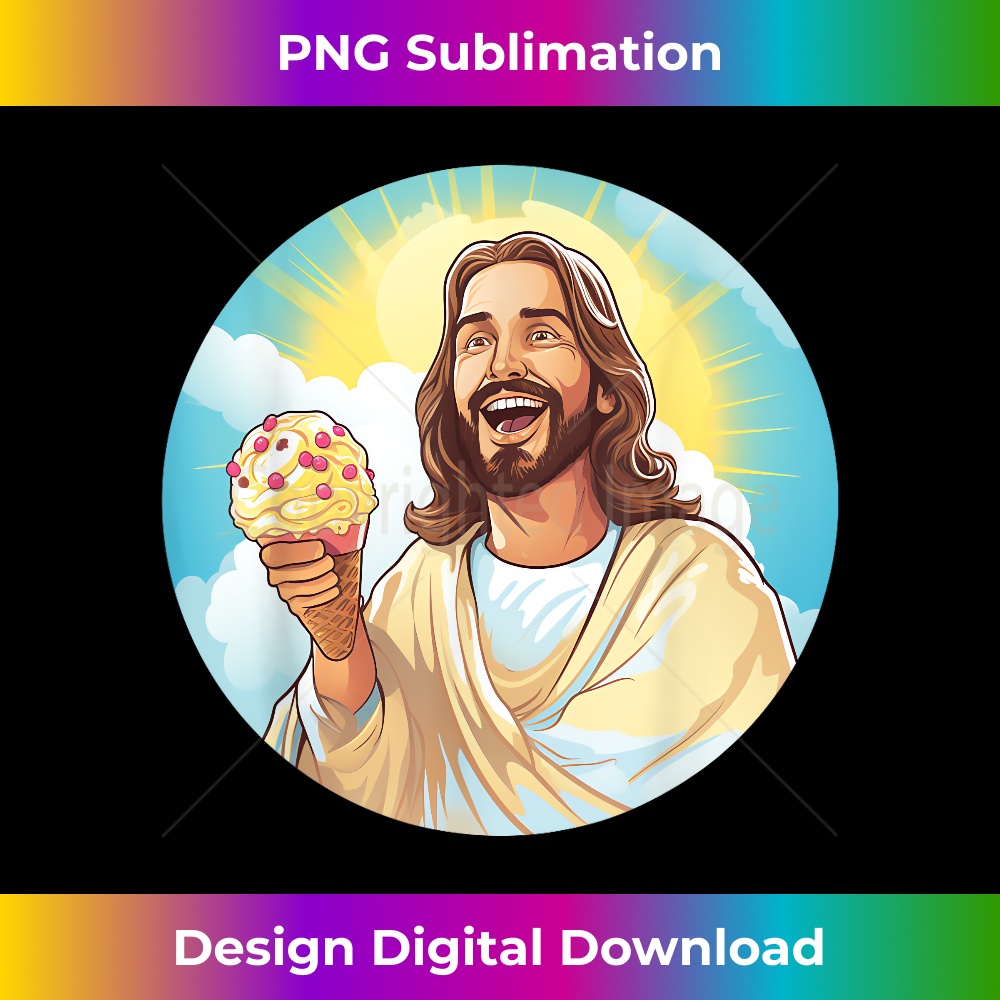 Funny laughing Jesus with Ice Cream for Sweets Lovers - Vintage Sublimation PNG Download